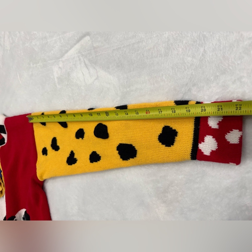 Vintage 90s Generra Dalmatian Dog Colorblock Chunky Knit Cardigan Sweater L - Picture 9 of 9